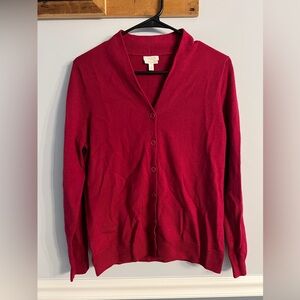 Pure Merino Wool Red Button Front Cardigan Sweats Talbots Petite Medium